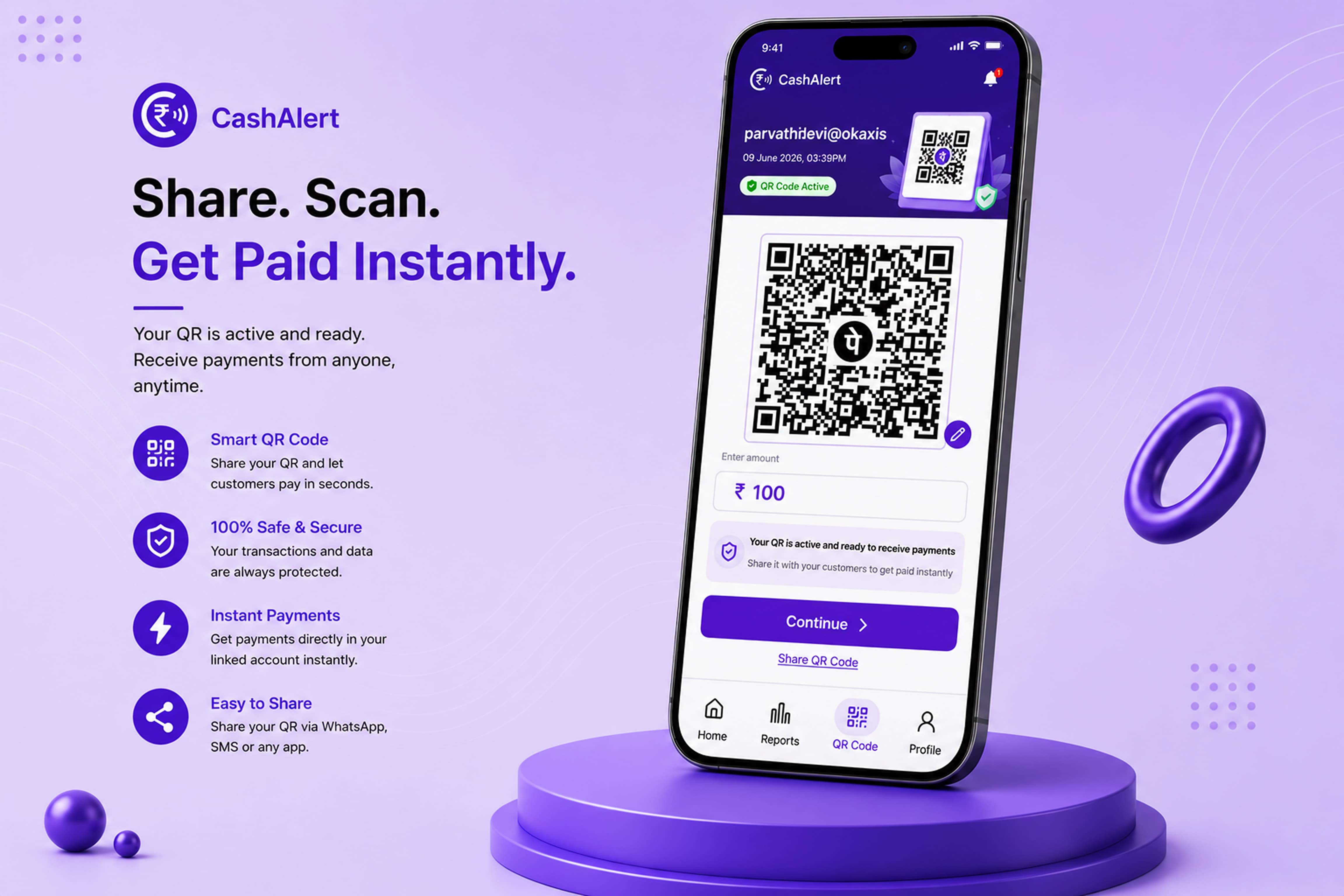 CashAlert – Share, Scan, Get Paid