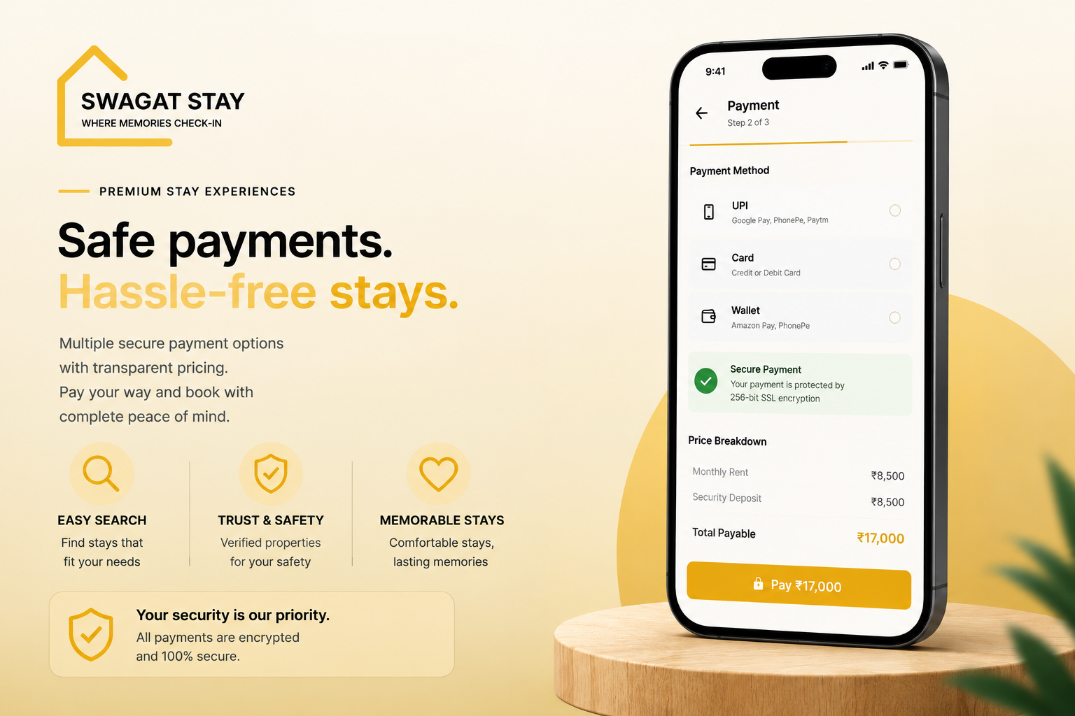 Swagat Stay – Home Screen